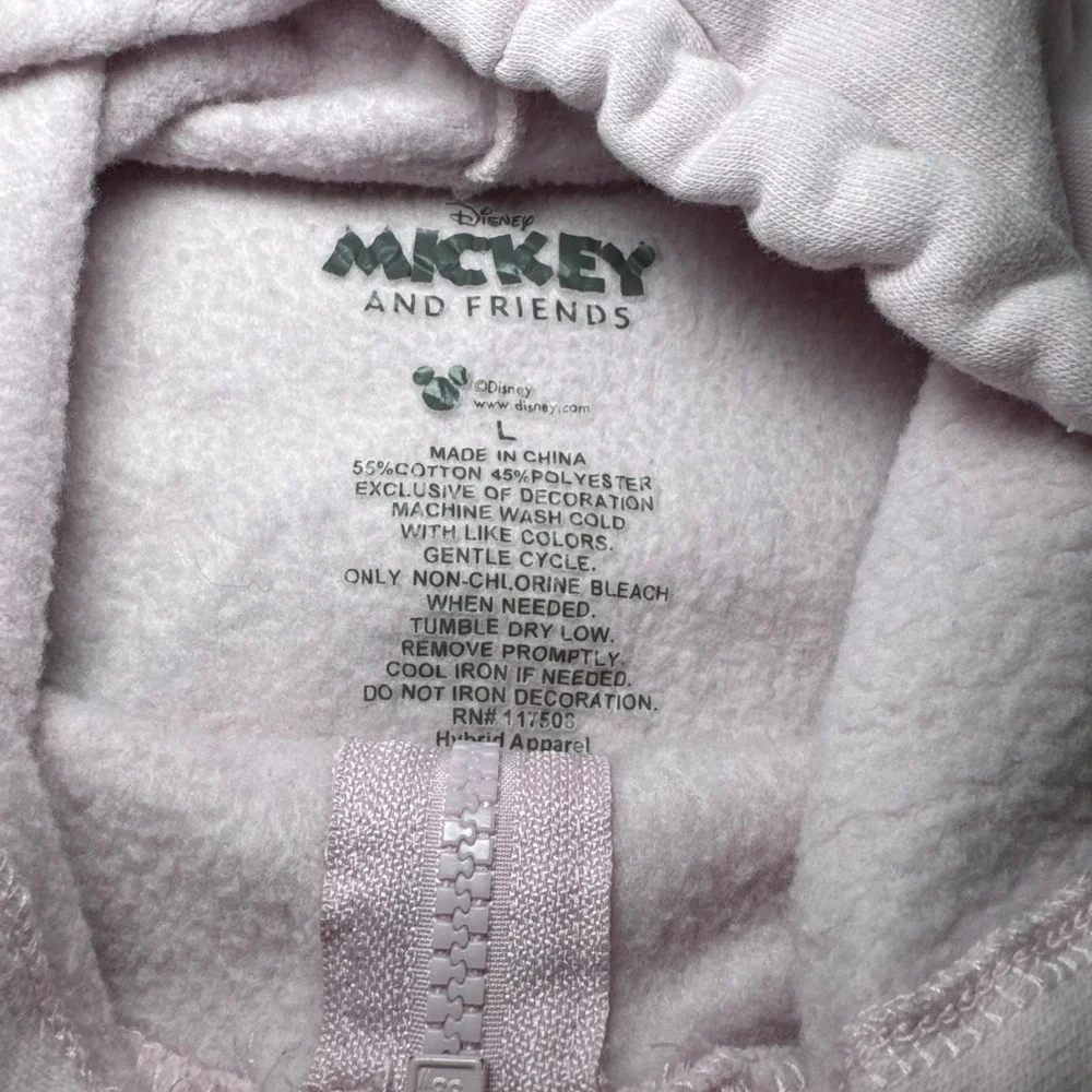 Disney Mickey and Friends Girl's Pink Crop Zip Up Hoodie Character Graphic Large